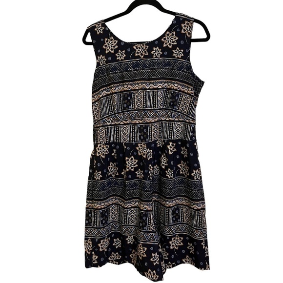 90s boho tribal print navy romper with cutout - Picture 1 of 5